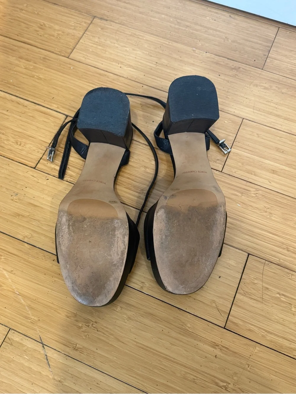 Vince Camuto Black Leather Platform Block Heel Sandals